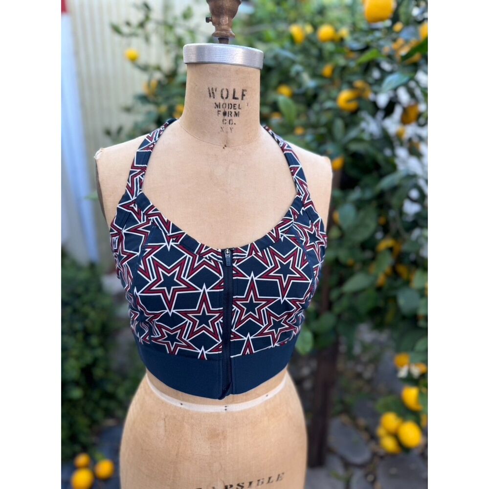 Sweaty Betty The Power Star Red White Blu Print Leggings & Sports Bra Set SZ L